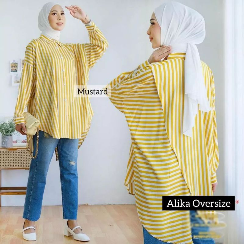 Jual Blouse Salur Oversize Atasan Jumbo Terbaru Alika Blouse Oversize