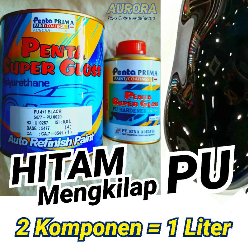 Jual Cat Hitam PU Black Solid 2 Komponen Penta Super Gloss 1Liter 1Kilo