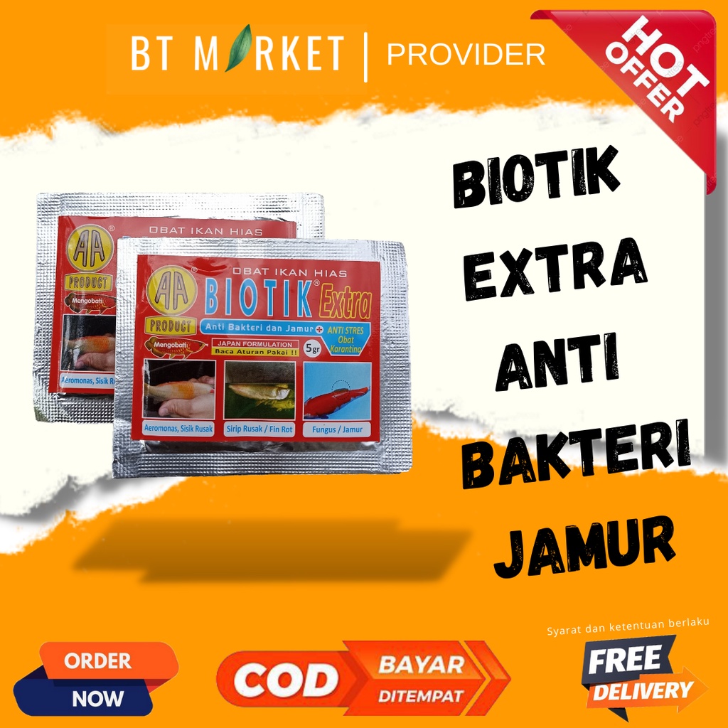 Jual BIOTIK EXTRA Obat Ikan Hias Bakteri Jamur Dan Anti Stress 5 Gr