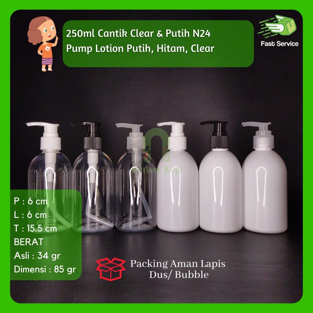 Jual BOTOL 250ML CLEAR CANTIK PUMP LOTION NECK 24 PET TEBAL SABUN