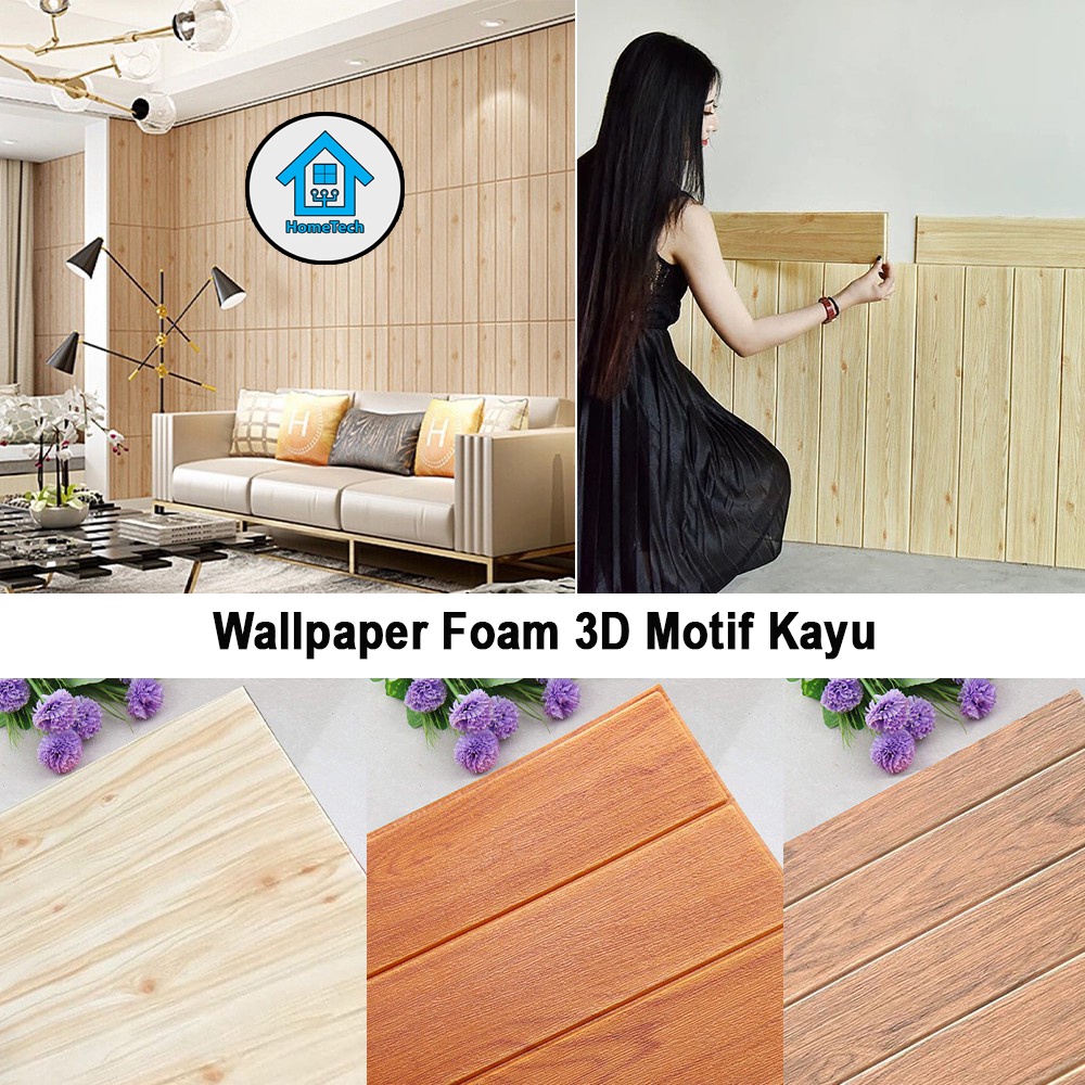 Jual HT Wallpaper Foam 3D Motif Kayu Wall Paper Dinding Sticker