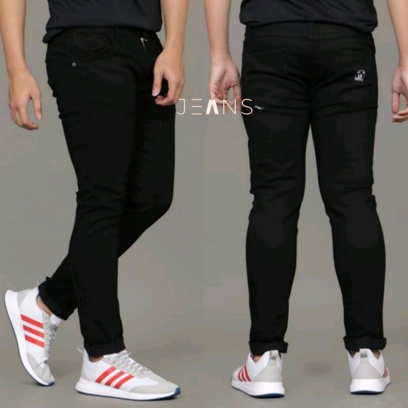 Jual Celana Panjang Jeans Pria Slim Fit Bahan Melar Stretch Warna Hitam