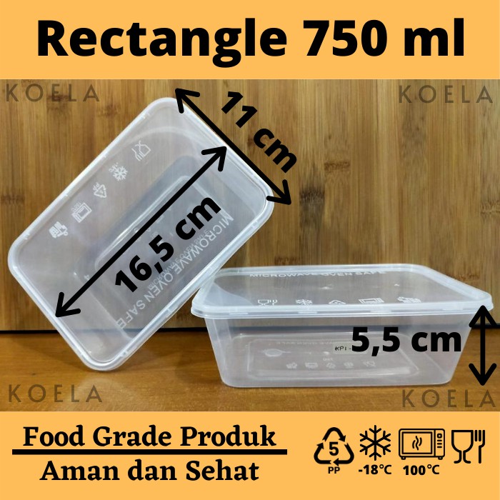 Jual Kotak Makan Plastik 750 Ml Thinwall Kotak 750 Ml Rectangle 750