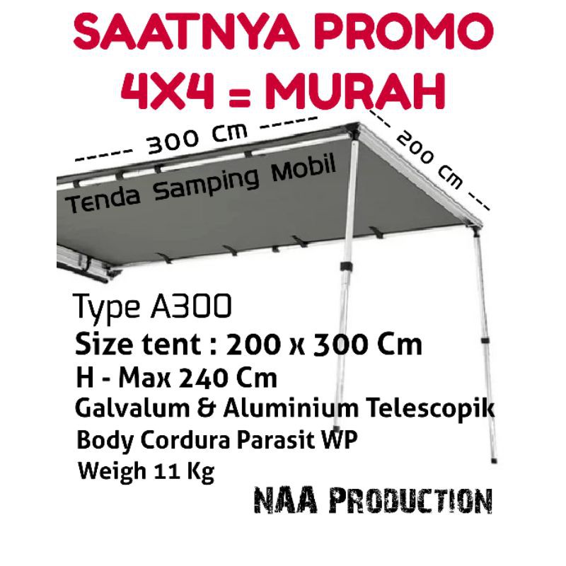 Jual Awning Tenda Mobil 200 X 300 Cm BONUS Ext Kain Depan 200x140 Cm