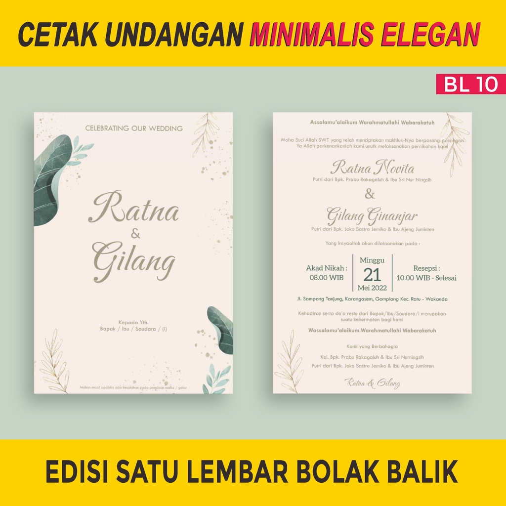 Jual Undangan Pernikahan Murah Elegant Cantik Modern Minimalis Satu