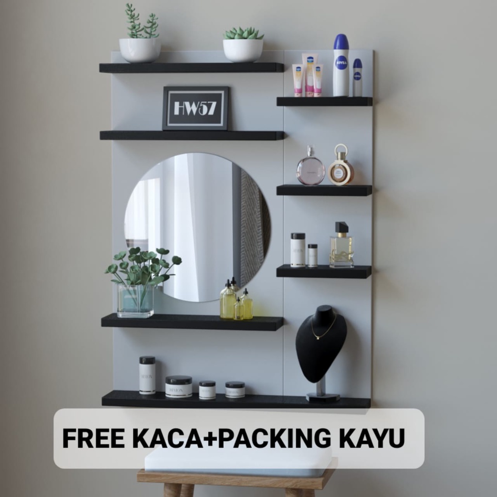 Jual Rak Makeup Kaca Gantung Packing Kayu Meja Rias Gantung Rak