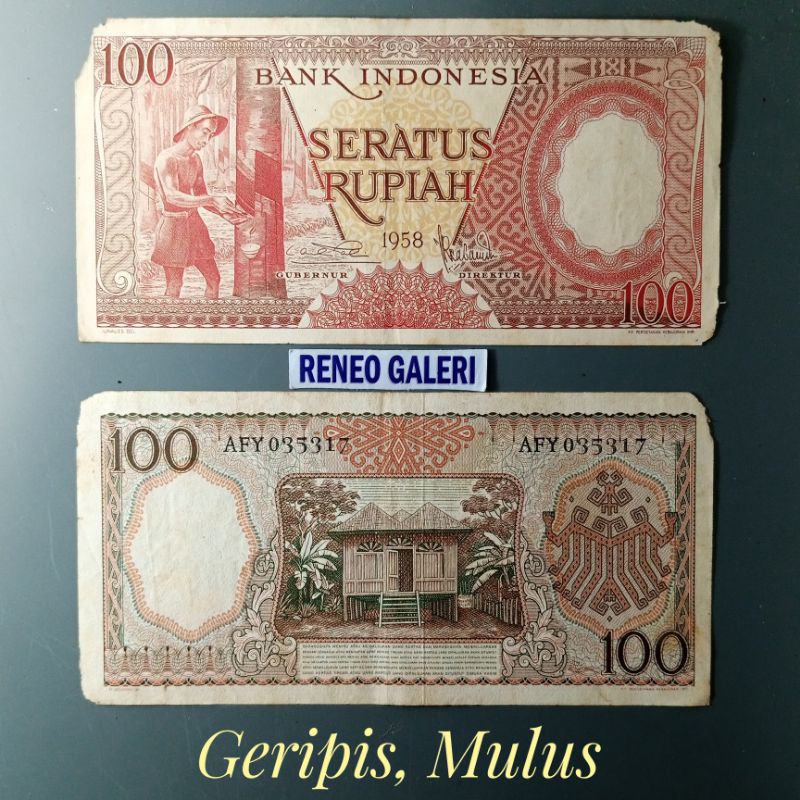 Jual Geripis Mulus Rp 100 Rupiah Tahun 1958 Seri Pekerja Tangan Uang