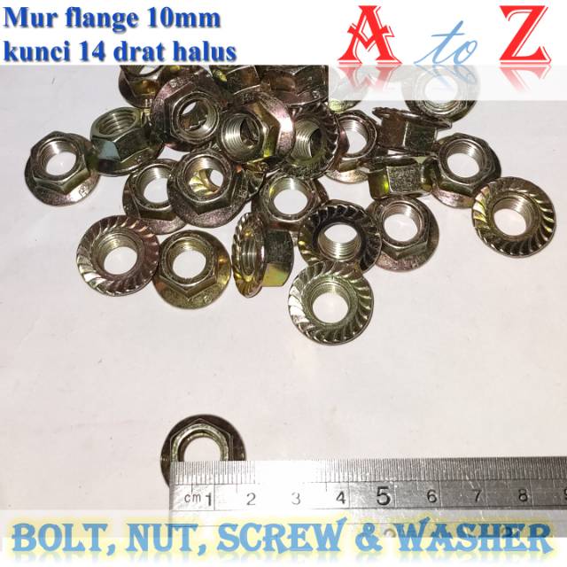 Jual Flange Nut 10mm Drat Halus Mur Ring Kunci 14 Mur Flange Kuning 10