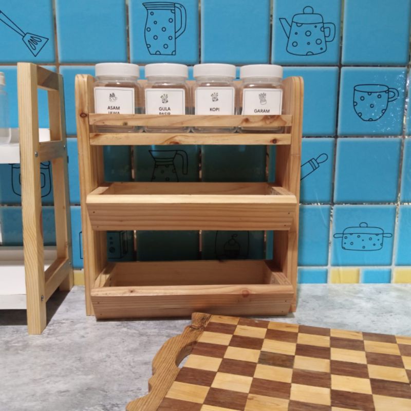 Jual Rak Bumbu Toples Kayu Kombinasi 3 Susun Shopee Indonesia