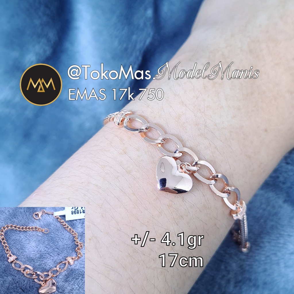 Jual Gelang Sisik Naga Mini Variasi Bandulan Love Emas Rosegold