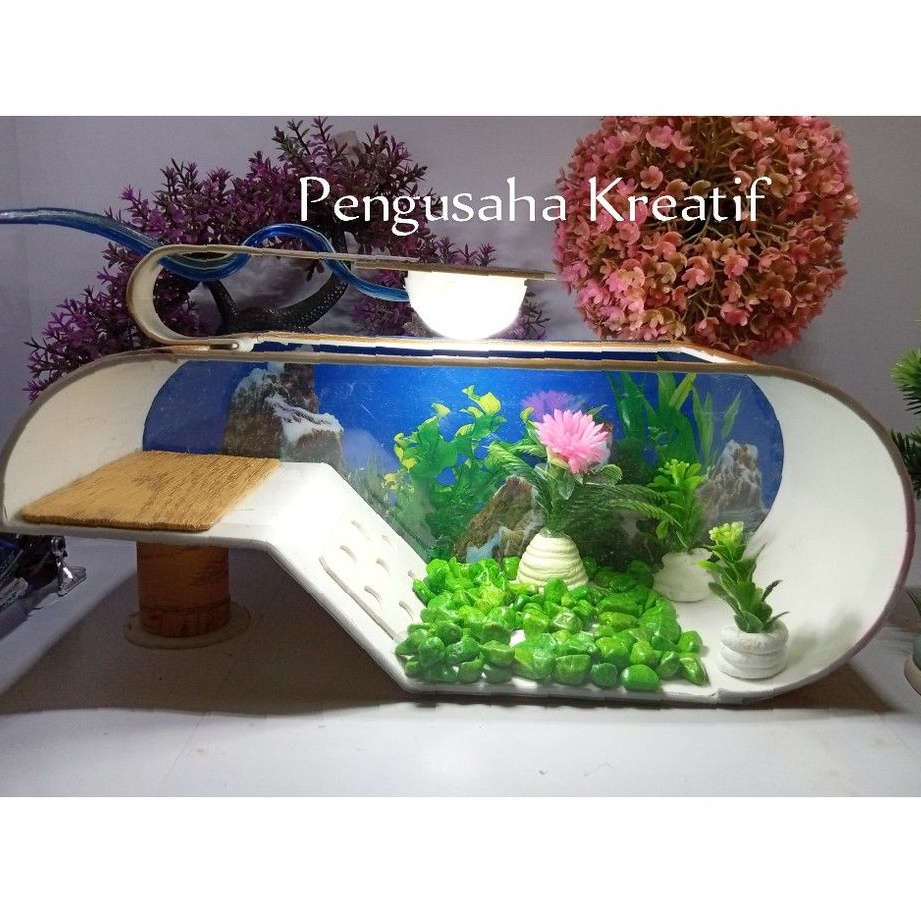 Jual Aquarium Mini Pvc Ikan Hias Kura Kura Full Stiker Motif Lampu Led