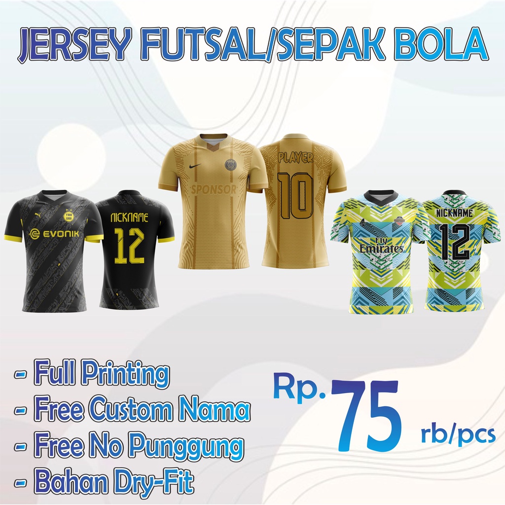 Jual Jersey Futsal Sepak Bola Custom Full Printing Free Edit Nama No