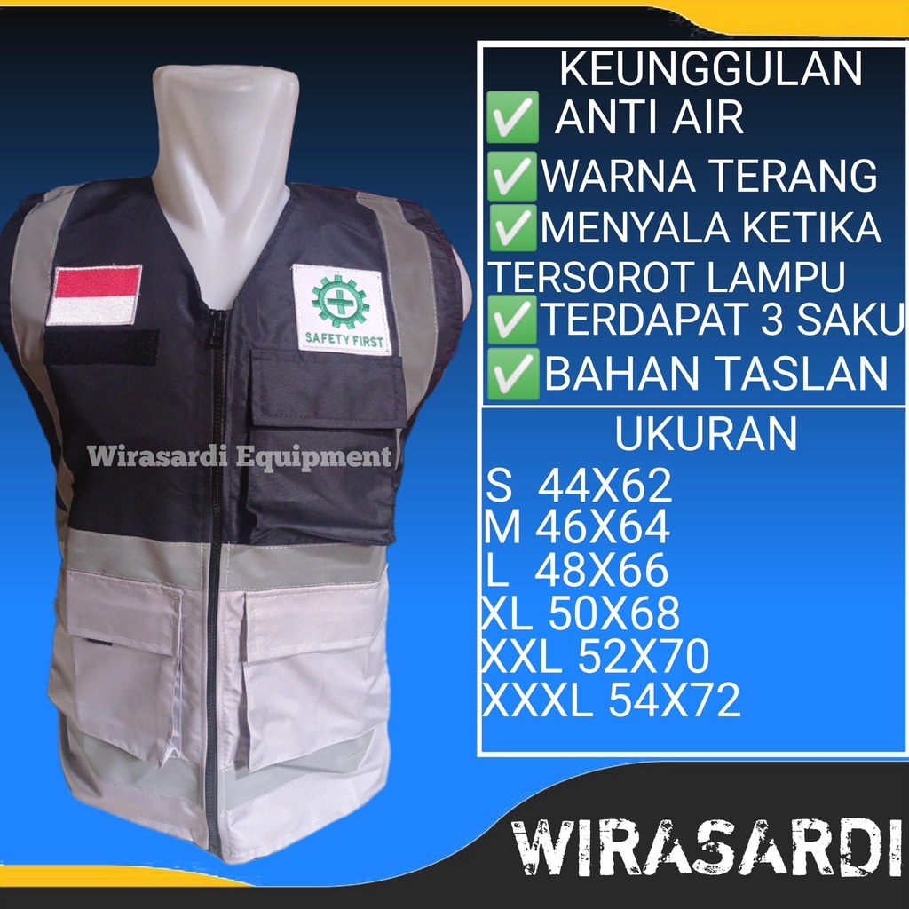 Jual Terbaru Rompi Safety K Bahan Taslan Anti Air Kombinasi Navy Abu