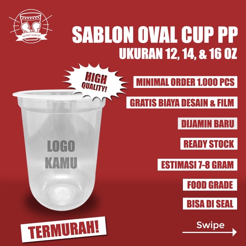 Jual Sablon Cup Oval 12 14 16 22 Cetak Gelas Plastik Print Cup