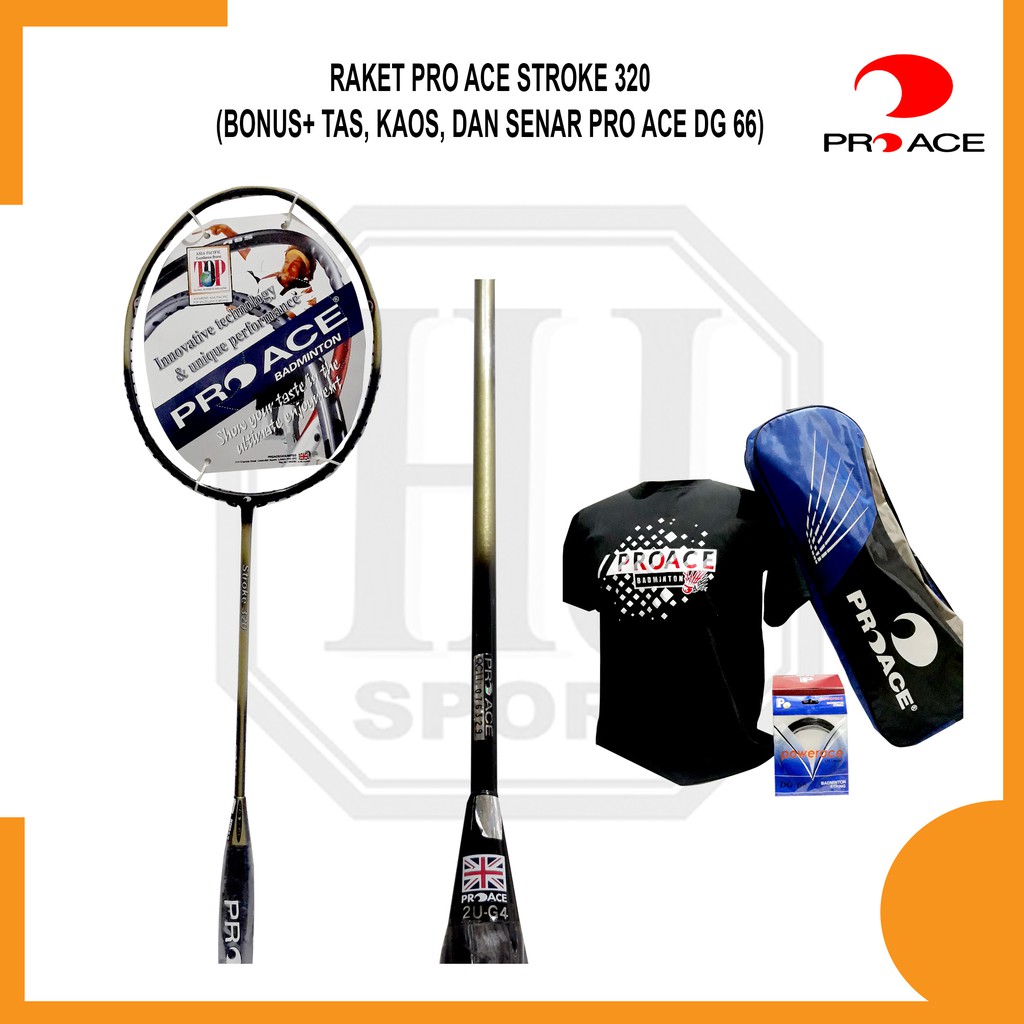 Jual Raket Original Pro Ace Stroke 320 Bonus Komplit Badminton Shopee