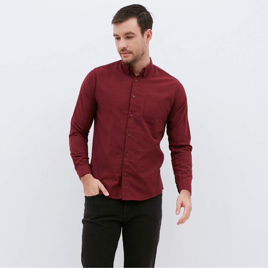 Jual M231 Kemeja Pria Basic Polos Panjang Maroon 1468B Shopee Indonesia