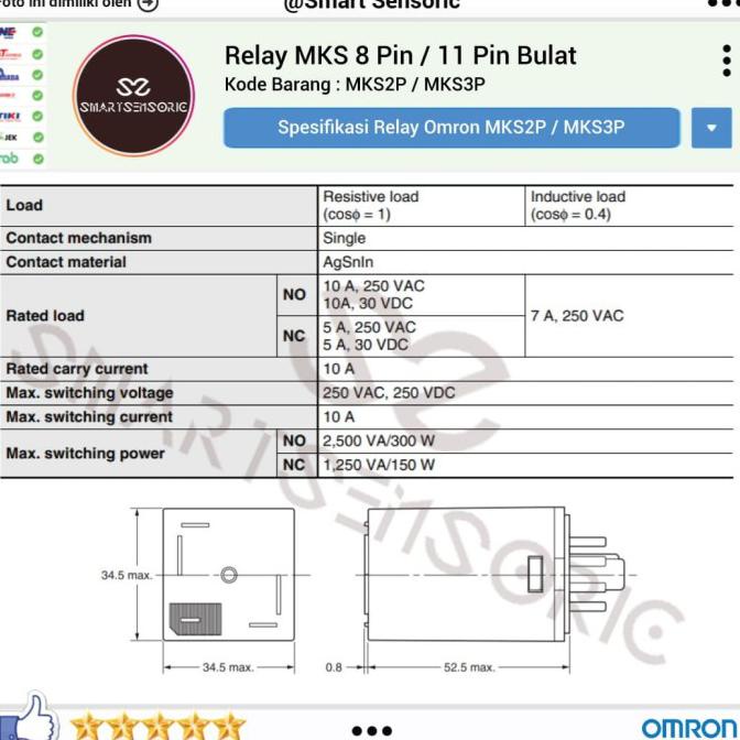 Jual Kios Tabatha Omron MKS2P 220v AC Relay 8 Pin Original MKS 2P