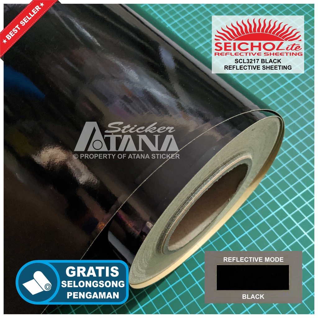 Jual Bahan Stiker Cutting Hitam Skotlet Reflektif Fosfor Black