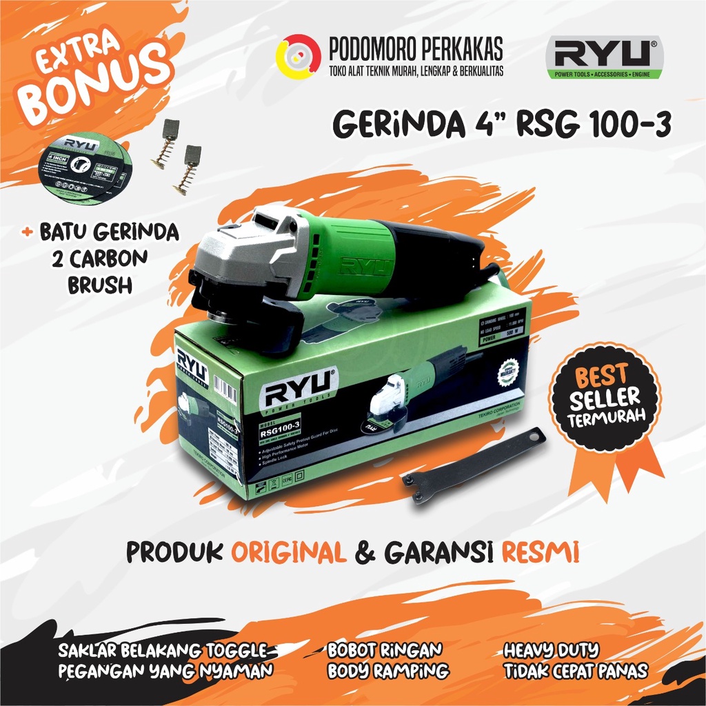 Jual GERINDA RYU RSG 100 3 Angle Grinder Mesin Gerinda Tangan FREE