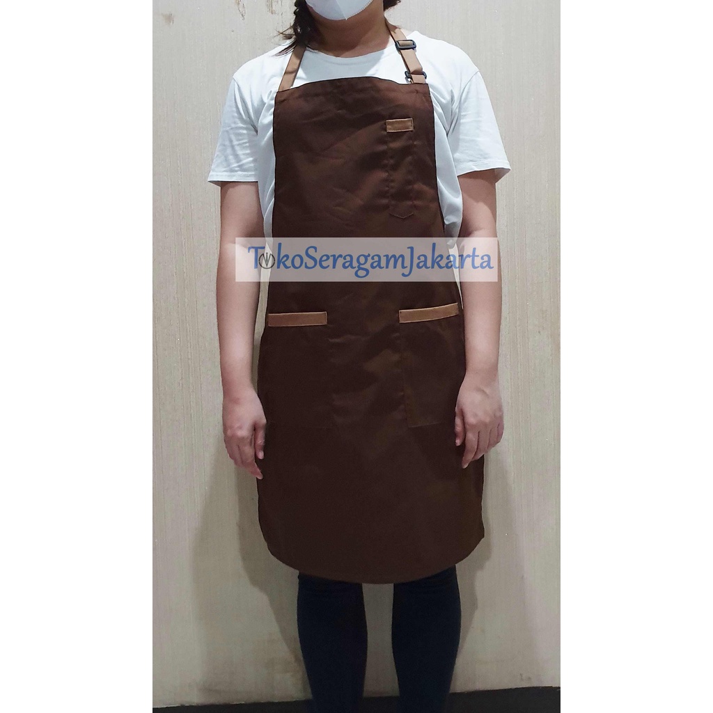 Jual Apron Celemek Barista Pria Wanita Apron Two Tone Dengan Kantong