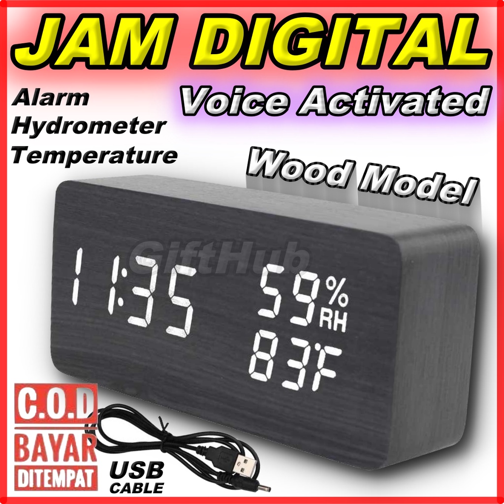 Jual Jam Digital Multifungsi Layar LED Screen Alarm Date Wood Model