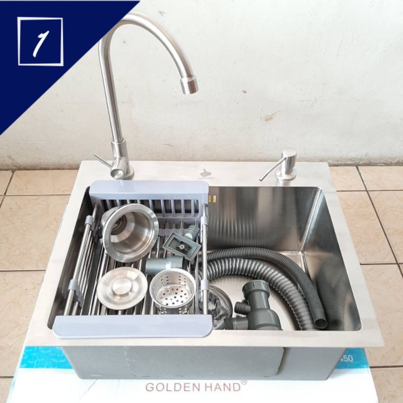 Jual Paket Kitchen Sink Golden Hand 5040 Kran Angsa Bak Cuci Piring