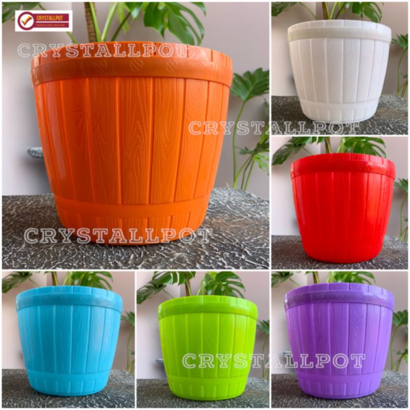 Jual Pot Bunga Tanaman Motif Gentong Kayu Warna Warni Cm Lovenia