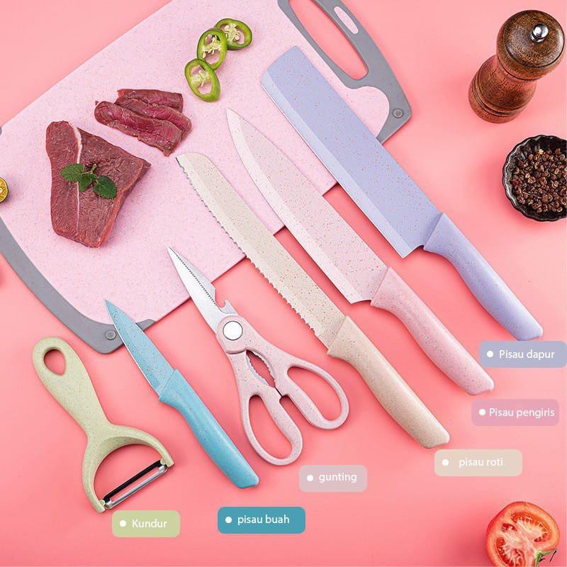 Jual Pisau Set Rainbow Pastel Ceramic 6 In 1 Kitchen Knife Set