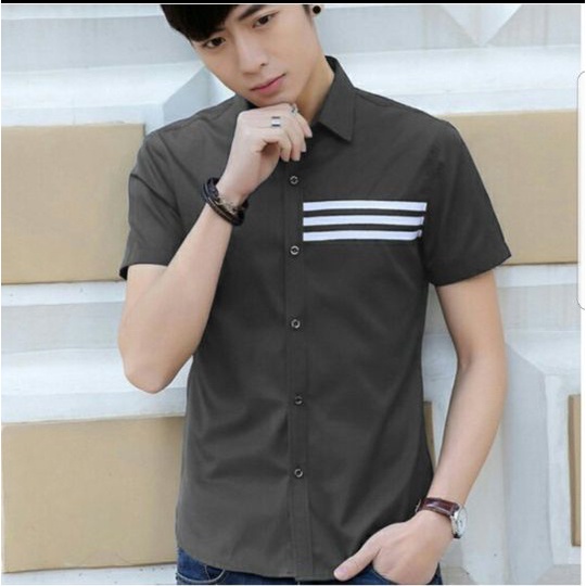 Jual Fortklass Dony Kemeja Polos Pria Lengan Pandek Slim Fit Cowok