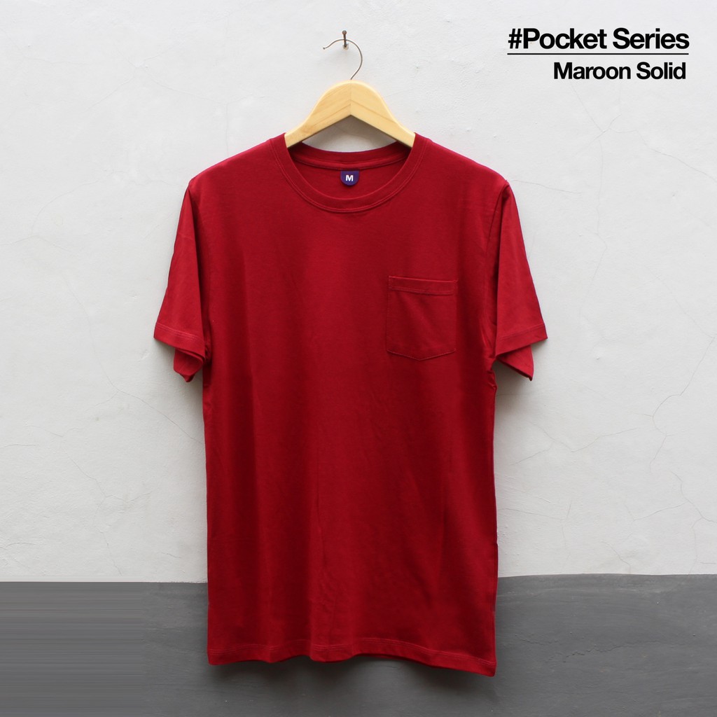 Jual Kaos Distro Pocket Keren Murah Meriah Warna Maroon Solid Polos