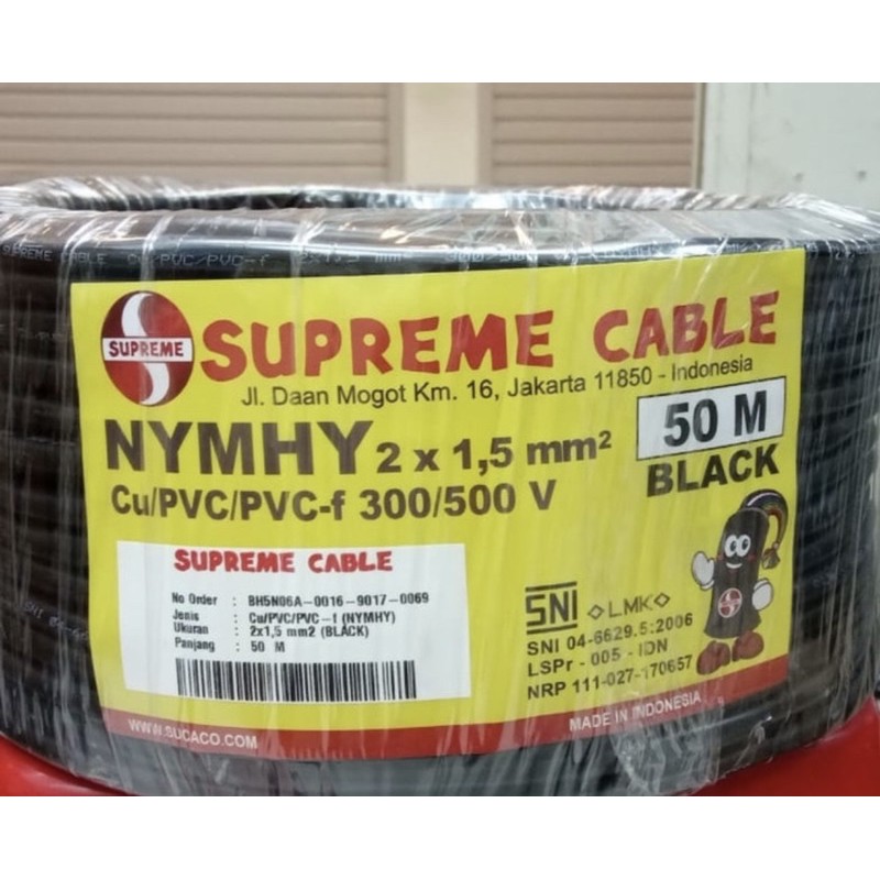 Jual Supreme Kabel Serabut HITAM BLACK NYMHY 2x1 5mm Isi 50meter Roll