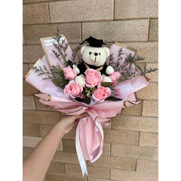 Jual Artificial Rose X Teddy Bouquet Small Size Buket Bunga Boneka