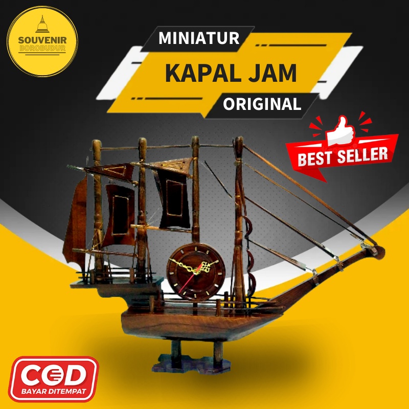 Jual Jam Duduk Meja Model Miniatur Kapal Pinisi Kayu Jati Hiasan