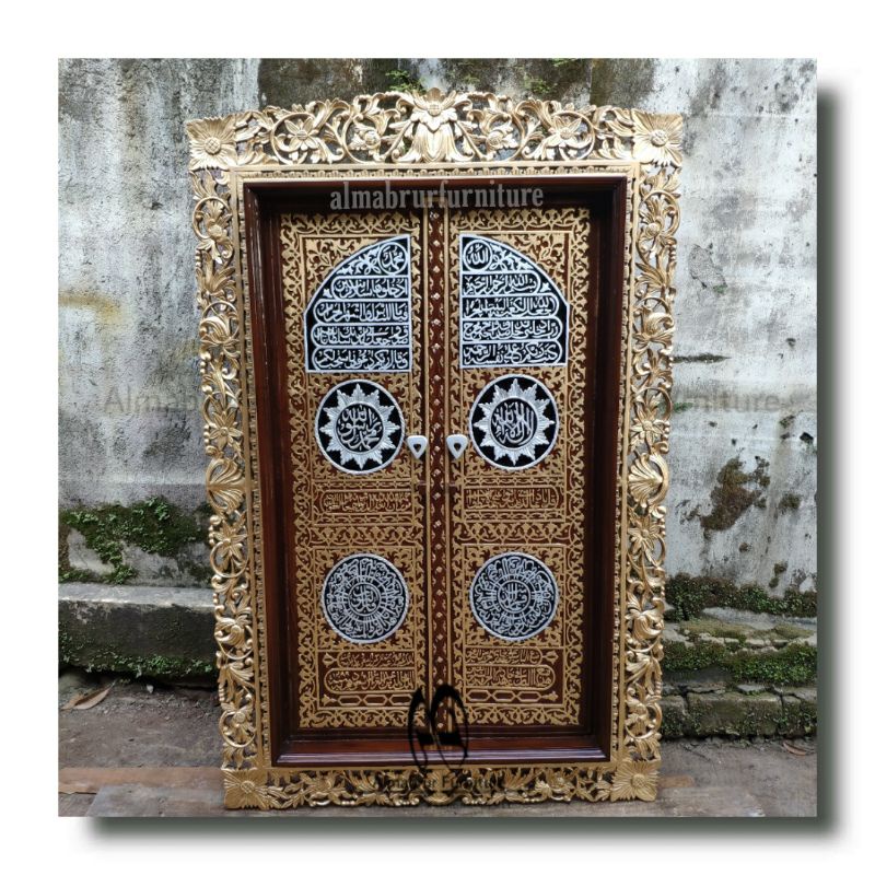 Jual Kaligrafi Pintu Kabah Jati Ukiran Hiasan Dinding Furniture Jepara