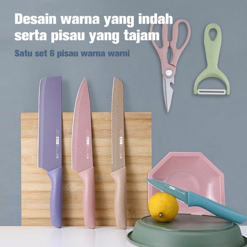 Jual 6in1 Pisau Jerami Gandum Set 6 In 1 Pisau Dapur Cantik Knife Set