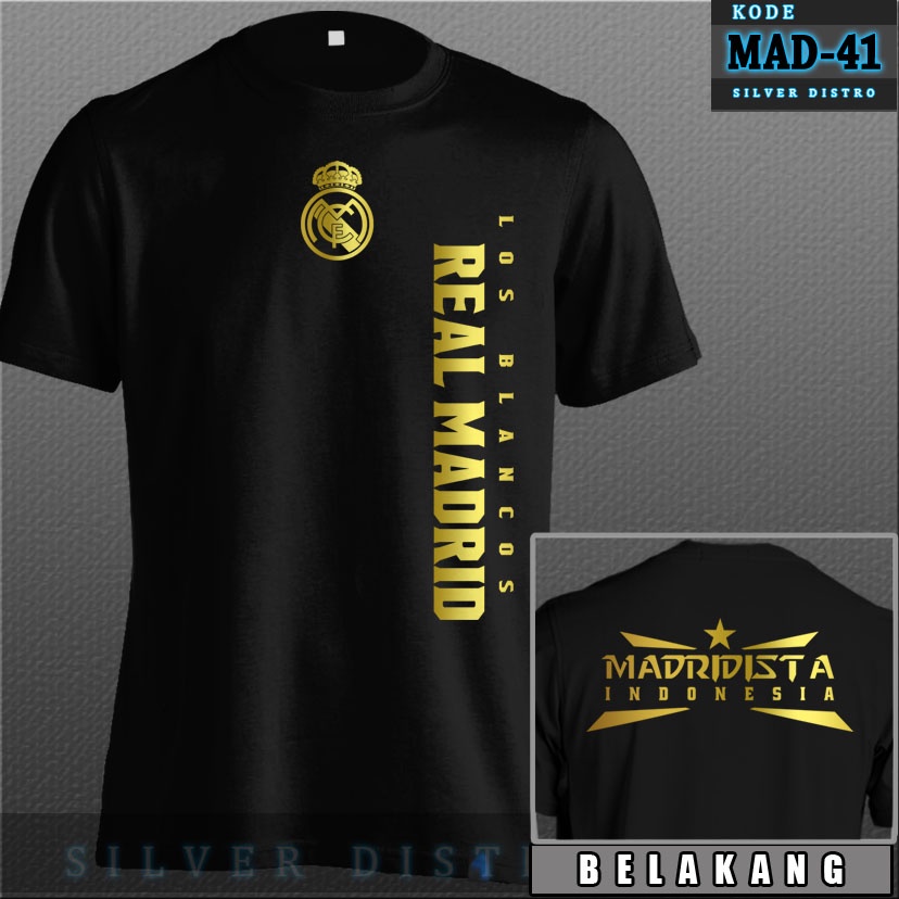 Jual Kaos Real Madrid MAD 41 Madridista Indonesia Hitam Gold Depan