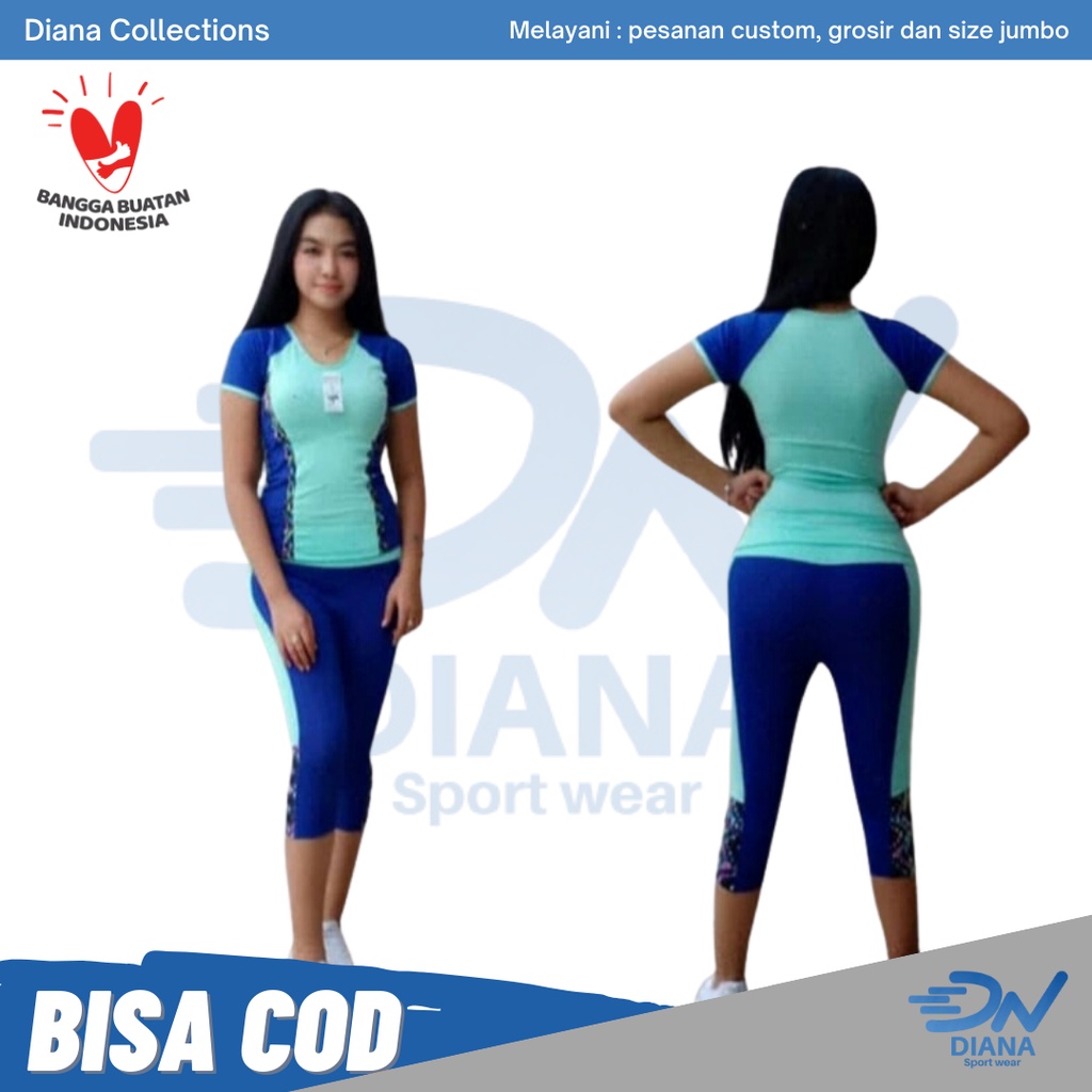 Jual Setelan Pakaian Olahraga Senam Wanita Biru Atasn Baju Senam Lengan