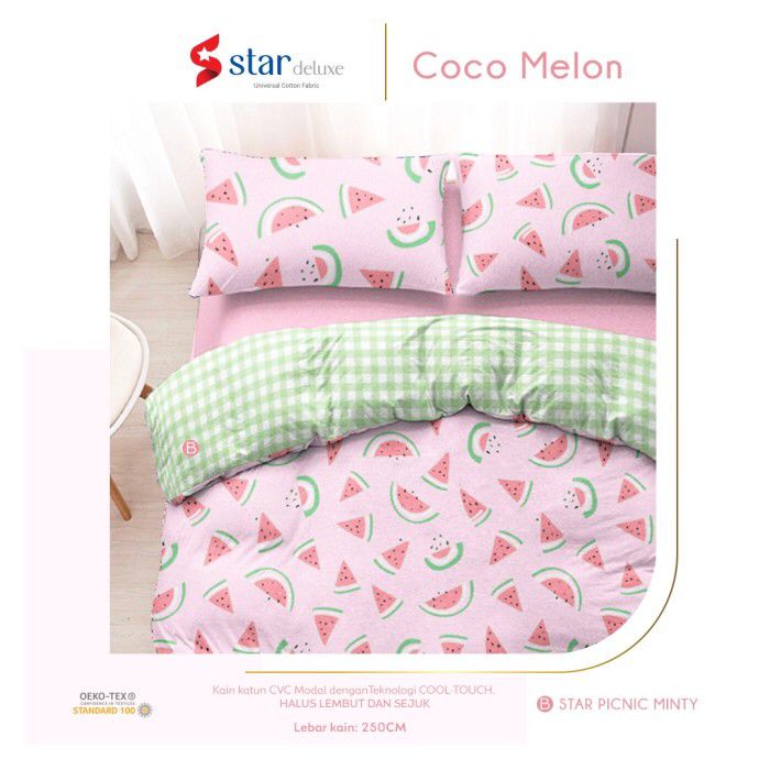 Jual Bahan Kain Sprei Meteran Katun Lokal CVC Star Motif Buah Semangka