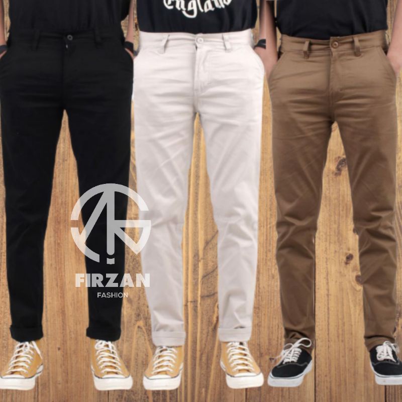 Jual Celana Panjang Slimfit Chino Cino Chinos Pria Cowok Pensil Krem