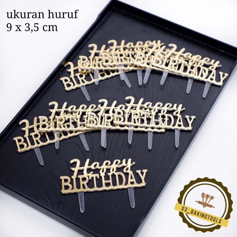 Jual Cake Topper Happy Birthday Sambung Gold Medium Isi Pcs Shopee