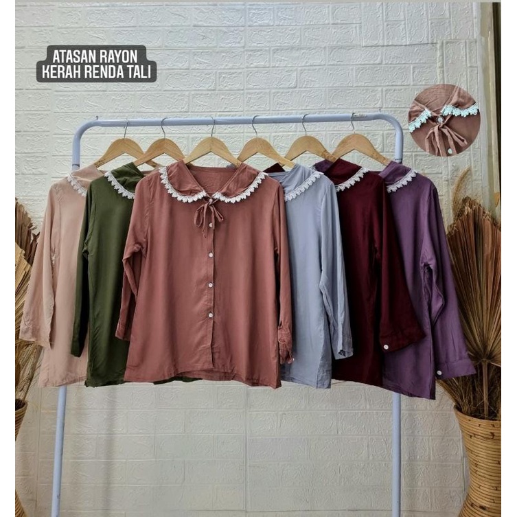 Jual Atasan Kameja Blouse Rayon Kerah Renda Tali Shopee Indonesia