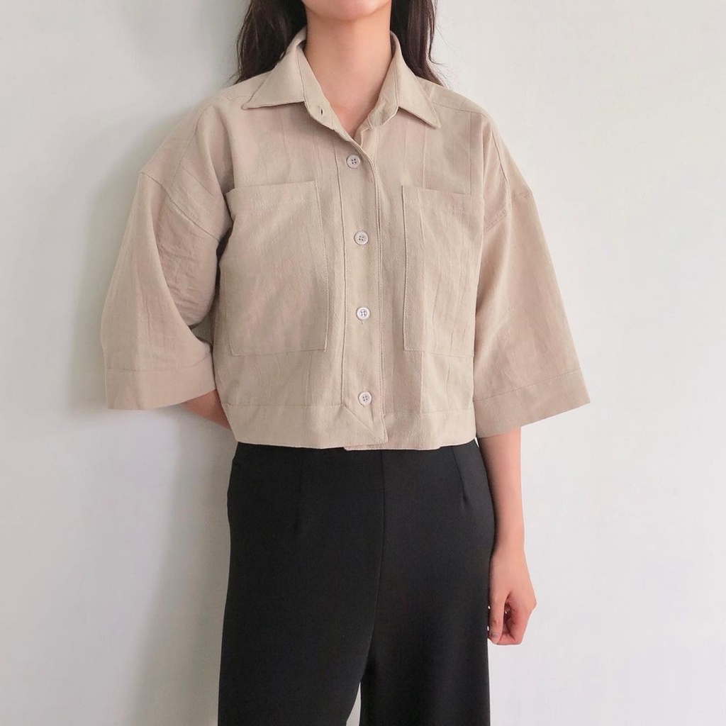 Jual Kemeja Crop Linen Oversize Pocket Oversize Shirt Linen Kg Pcs