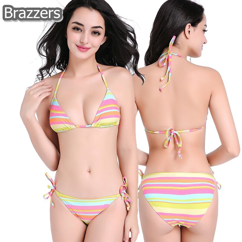 Jual Bra Swimsuit Set Bikini Pantai Tali Leher Segitiga Tanpa Kawat