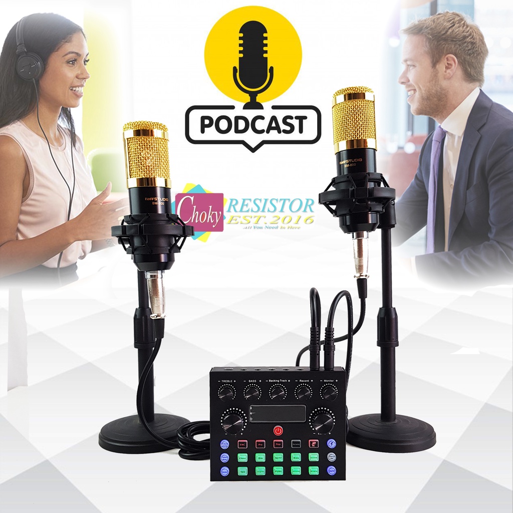 Jual COD Paket PODCAST MURAH 2 Microphone BM800 Plus Soundcard V8s