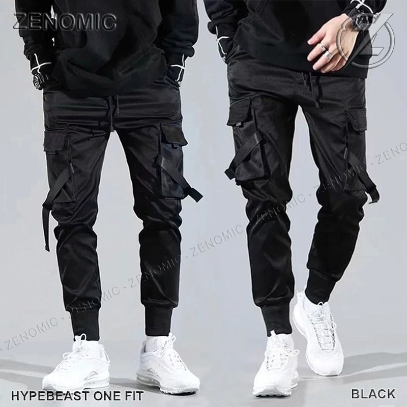 Jual Jogger Pants ZENOMIC Hypebeast Pria Black Sweatpants Korea Style