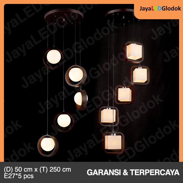 Jual Lampu Gantung Minimalis Void Tangga Ruang Tamu Hias Bahan Kayu Isi