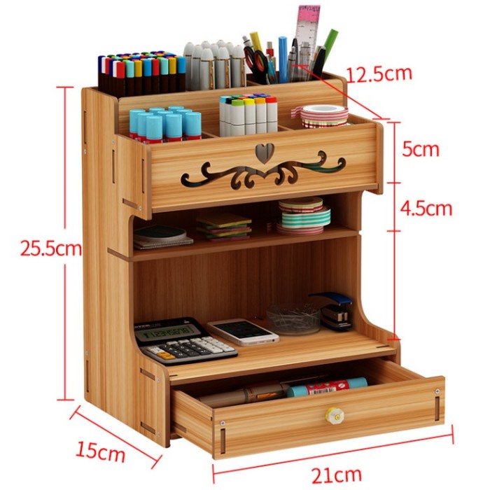 Jual BISA COD Wooden Desk Organizer DIY Pen Rak Meja Kayu Alat Tulis