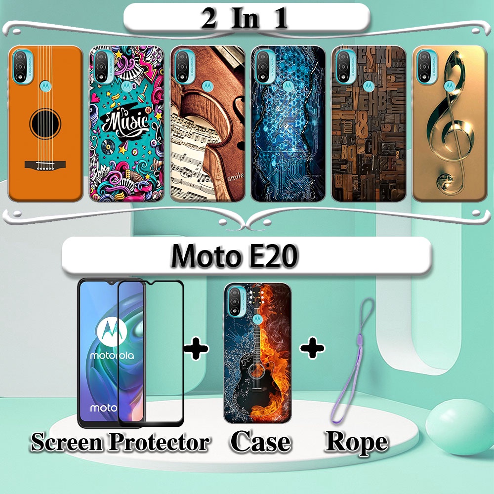 Jual Casing 2in1 Moto E20 Dengan Kaca Tempered Pelindung Layar Keramik