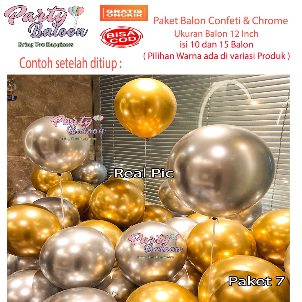 Jual Paket Balon Ulang Tahun Balon Latex Chrome Transparan Confeti