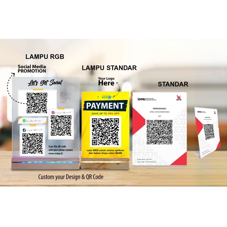 Jual QR STAND STANDING CUSTOM QR CODE MEJA KAFE QRIS KASIR